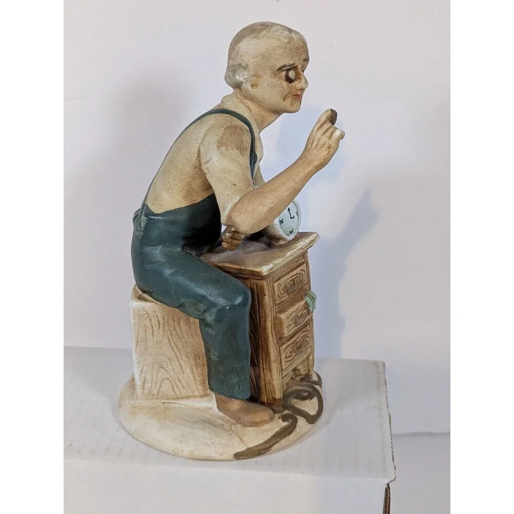 Vintage Hand Painted Alco Mr Fix It Old Man Clock Repairman Porcelain Figurine
